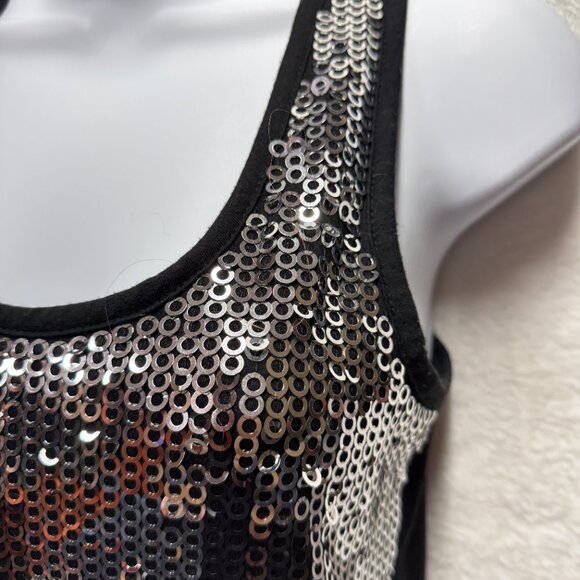 Forever 21 Silver Sequin Knit Tank Top Womens Small Stretch Scoop Holiday Dance - Picture 4 of 13